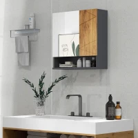 kleankin Armoire murale miroir de salle de bain placard de rangement 2 portes 55 x 17 x 55 cm naturel gris foncé(m-11)