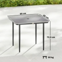 Outsunny Table de jardin rectangulaire pour 4 personnes, table à manger extérieure avec trou de parasol, 85 x 85 x 72,5 cm, gris(m-3)