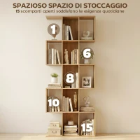 HOMCOM Libreria a S con 5 ripiani e 15 scomparti, Rovere(m-5)