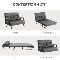 HOMCOM Canapé convertible 2 places avec dossier réglable sur 5 niveaux et 2 coussins rembourrés pour salon, chambre d'amis(m-4)