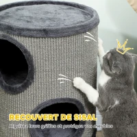 PawHut Tonneau à gratter pour chat, tour à griffer en sisal à 3 niveaux recouvert de peluche, Ø 38 x 70 cm, gris clair(m-6)