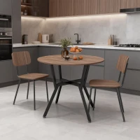 HOMCOM Mesa de Comedor Redonda de Estilo Industrial con Encimera de Madera y Marco de Acero Ø90x76 cm Marrón(m-7)