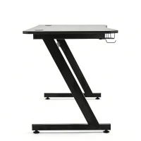 HOMCOM Gaming Desk 120 x 65 cm Steel Frame with Cup Holder, Headphone Hook, Adjustable Feet and Cable Organiser, Home Office Computer Table, Black(m-9)