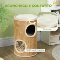 PawHut Barril Arranhador para Gatos de 2 Andares Arranhador para Gatos com 2 Cavernas e Cobertura de Sisal Ø35x60 cm Marrom(m-6)