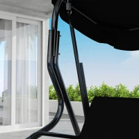 Outsunny Baloiço de Jardim de 2-3 Lugares com Toldo Ajustável Impermeável e Estrutura de Aço para Pátio Varanda 170x110x153 cm Preto(m-8)