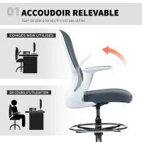 HOMCOM Chaise bureau ergonomique avec repose-pieds ajustable et accoudoirs relevables, hauteur réglable, 59x62x99-119cm, gris(m-4)