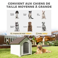 PawHut Niche pour chien extérieur, maison chien en polypropylène imperméable, ventilé, plancher surélevé, gris clair(m-5)