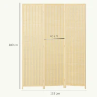 HOMCOM Paravent en bois séparateur de pièce closion de séparation pliable 3 panneaux 135 x 180 cm bois naturel(m-3)