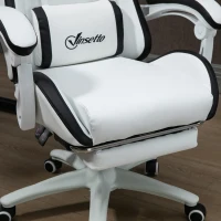 Vinsetto Computer Gaming Chair, PU Leather Office Desk Chair with Footrest, Swivel Wheels, 135° Reclining Back, Lumbar Support, Headrest for Home, White and Black(m-12)