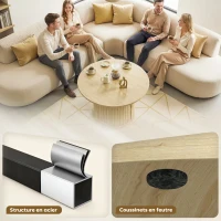 HOMCOM Table basse ronde, table de salon avec rangement, porte coulissante à lattes, 2 étagères, effet bois naturel(m-7)