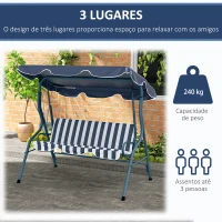 Outsunny Baloiço de Jardim de 2-3 Lugares com Almofada Toldo Ajustável Terraço Patio Capacidade 240kg 170x110x153cm Azul e Branco(m-6)