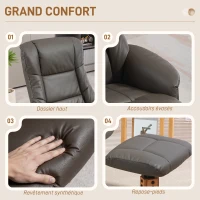 HOMCOM Fauteuil de relaxation avec repose-pied dossier à bascule inclinable assise rembourrée revêtement synthétique gris(m-5)