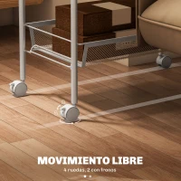 HOMCOM Carrito Auxiliar con Ruedas de 5 Niveles con Cestas de Malla Extraíbles y Marco de Acero 45x26,5x106 cm Blanco(m-6)