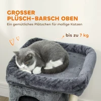 PawHut Katzenkratzbaum, Katzenturm, 2 Höhlen, Plattform, Sisalpfosten, kompakt, Dunkelgrau(m-4)