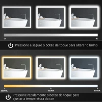 kleankin Espelho Casa de Banho com Luzes LED 80x60 cm Função Antiembaciamento 3 Cores Função de Memória e Interruptor Tátil Prata(m-5)