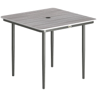Outsunny Mesa de jardín rectangular para 4 personas, mesa de comedor exterior con orificio para parasol, 85 x 85 x 72,5 cm, gris