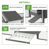 PawHut Pollaio per Galline da Esterno con Nido per Cova, Tetto Impermeabile, Vassoio Estraibile, Grigio(m-7)