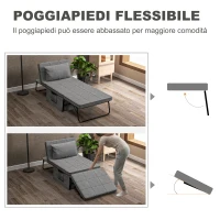 HOMCOM Pouf Letto Pieghevole Multiuso 4 in 1 con Schienale Reclinabile a 5 Livelli, Grigio(m-6)