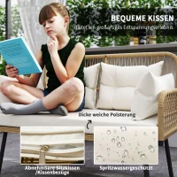 Outsunny Gartensofa mit Kissen 2-Sitzer Sofa Outdoor Balkon Sofa Rattansofa Polyrattan 115 x 61 x 82 cm Naturholz(m-6)
