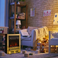 HOMCOM Șemineu Electric Încorporabil sau de Podea 2000W din Plastic și Metal, Auriu, 48x19x59cm(m-7)