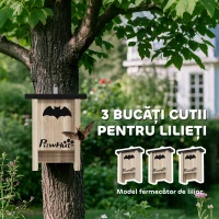 PawHut Set de 3 Căsuțe pentru Lilieci Bat Box din Lemn de Brad, 18x6x22,5 cm, Culoare Naturală(m-4)
