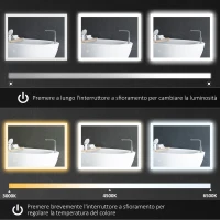 kleankin Specchio Bagno LED Antiappannamento con 3 Colori e Luminosità Regolabile, in Metallo e Vetro, 80x60x3 cm(m-5)
