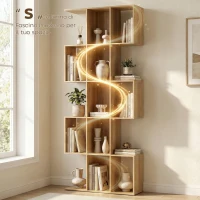 HOMCOM Libreria a S con 5 ripiani e 15 scomparti, Rovere(m-4)