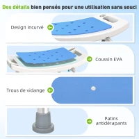 HOMCOM Siège de Douche réglable en Hauteur Tabouret de Douche Ergonomique Pieds antidérapants Charge Max. 135 Kg alu HDPE Blanc Bleu(m-5)