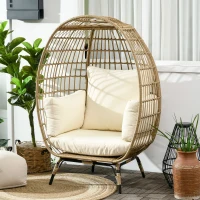 Outsunny Rotan Stoel in Mandvorm Rotan stoel met zitkussen tuinstoel metaal(m-10)