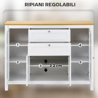 HOMCOM Mobile Cucina con 2 Cassetti e 3 Armadietti, Ante in Vetro e Ripiani Regolabili, 120x40x90 cm, Bianco e Rovere(m-5)
