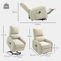 HOMCOM Poltrona Alzapersona Small Elettrica Reclinabile con Telecomando e Tasca Tessuto, 150kg, Beige(m-3)