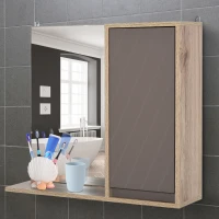 HOMCOM Miroir de Salle de Bain avec étagère et Placard - système Fixation intégré - Panneaux Particules chêne Clair Gris(m-14)