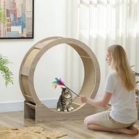 PawHut Roue d'exercice pour chat roue de course pour chat frein sécurisé et tapis de grattage amovible silencieux 91 cm marron(m-10)