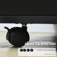 HOMCOM Mobile Porta Stampante a Rotelle con Armadietto e 3 Ripiani Aperti, in Legno, 60x50x65.5 cm, Nero(m-6)