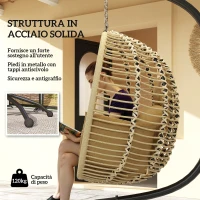 Outsunny Poltrona Sospesa con Cuscino Imbottito, Seduta Pieghevole e Struttura in Acciaio e Corda, Beige(m-4)