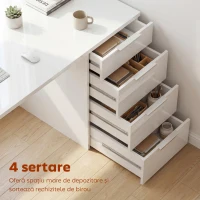 HOMCOM Birou Compact, 110x61.5x75 cm, Birou Modern cu 4 Sertare, Masă pentru Computer, pentru Acasă, Studiu, Cameră sau Birou, Alb Lucios(m-5)