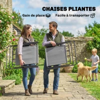 Outsunny Salon de jardin extérieur 8 pièces, table de jardin extérieure 6 chaises Pliantes parasol plateau en Verre Trempé, Gris(m-4)