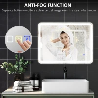 HOMCOM 60 x 80 cm Bluetooth LED Bathroom Mirror with Clock Anti-Fog - Silver Tone(m-7)