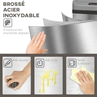 HOMCOM Poubelle de cuisine automatique 48L en acier inoxydable, couvercle à fermeture en douceur, 33x25x69cm, argent(m-6)