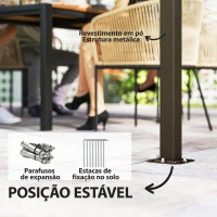 Outsunny Pérgola de Jardim 3,7x3 m com Teto Duplo, 4 Cortinas e Mosquiteira, Estrutura em Aço, Orifícios de Drenagem, UV30+, Bege(m-7)