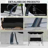 Outsunny Baloiço de Jardim de 2-3 Lugares com Toldo Ajustável Impermeável e Estrutura de Aço para Pátio Varanda 170x110x153 cm Preto(m-5)