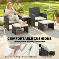 Outsunny 6 Piece Rattan Garden Furniture, Space-Saving Patio Furniture Set with Nesting Tables, Chairs, Stools, Cushions, Black(m-8)