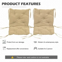 Outsunny Zestaw 2 poduszek na krzesła, 98 x 50 cm, z wiązaniami, grube 8 cm wypełnienie, kolor khaki(m-5)