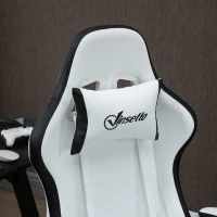 Vinsetto Computer Gaming Chair, PU Leather Office Desk Chair with Footrest, Swivel Wheels, 135° Reclining Back, Lumbar Support, Headrest for Home, White and Black(m-10)