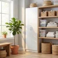 HOMCOM Mobile Multiuso con 5 Ripiani Livelli Regolabili in Legno, per Arredamento Domestico, 60x31.5x165 cm, Bianco(m-2)