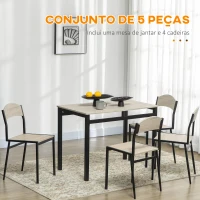 HOMCOM Conjunto de Mesa e Cadeiras de Refeição Mesa de Cozinha Retangular com 4 Cadeiras Estilo Moderno Carvalho e Preto(m-4)
