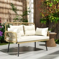 Outsunny Gartensofa mit Kissen 2-Sitzer Sofa Outdoor Balkon Sofa Rattansofa Polyrattan 115 x 61 x 82 cm Naturholz(m-8)