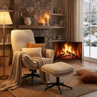 HOMCOM Fauteuil rembourré pivotant avec repose-pieds, Fauteuil inclinable moderne pour salon, chambre à coucher, bureau à domicile, Beige(m-8)