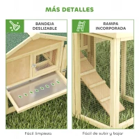 PawHut Gallinero para Exterior Grande de Madera 204x85x93 cm con Caja de Anidación Corral Bandeja Extraíble y Percha Natural(m-7)