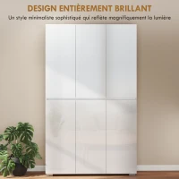 HOMCOM Buffet haut cuisine armoire de cuisine à haute brillance 6 portes à fermeture douce étagères réglables blanc(m-4)